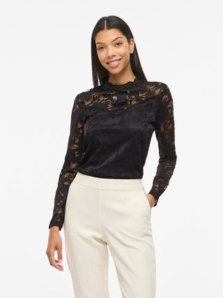 VILA GmbH / Damen-Bluse / VISTASIA LACE L/S TOP - NOOS
