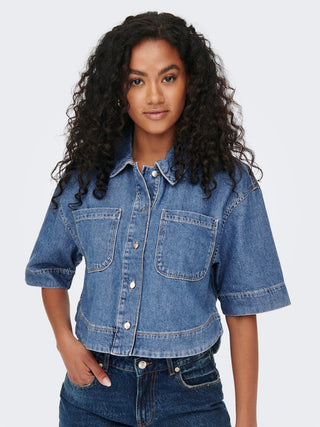 Only / Damen-Bluse / ONLCLEO LIFE SS CROP DNM SHIRT PIM