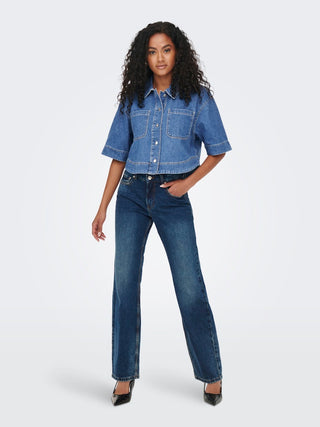 Only / Damen-Bluse / ONLCLEO LIFE SS CROP DNM SHIRT PIM