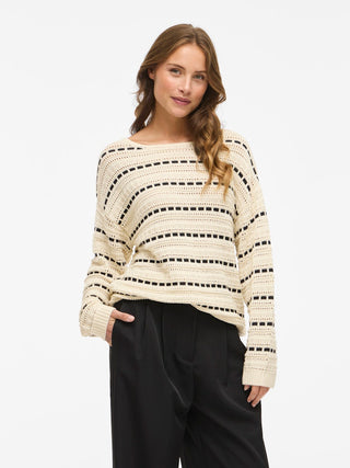 VILA GmbH / Damen-Bluse / VIMARIAN O-NECK POINTELLE STRIPE KN