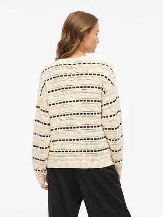 VILA GmbH / Damen-Bluse / VIMARIAN O-NECK POINTELLE STRIPE KN