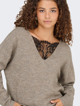 Bestseller / Damen-Strick / ONLADELE LS LACE MIX O-NECK CC KNT