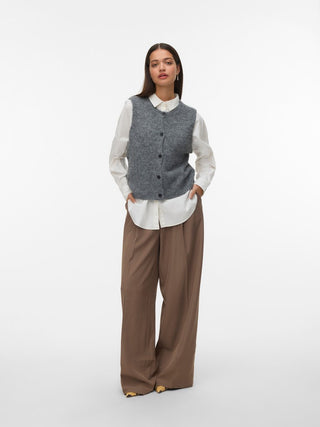 Bestseller / Damen-Strick / VMNOVAH SL O-NECK BUTTON VEST NOOS