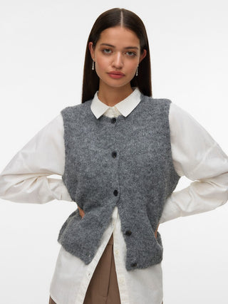 Bestseller / Damen-Strick / VMNOVAH SL O-NECK BUTTON VEST NOOS