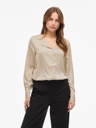 VILA GmbH / Damen-Bluse / VIELLETTE V-NECK L/S SATIN SHIRT -
