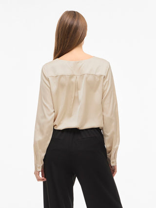 VILA GmbH / Damen-Bluse / VIELLETTE V-NECK L/S SATIN SHIRT -