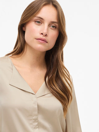 VILA GmbH / Damen-Bluse / VIELLETTE V-NECK L/S SATIN SHIRT -