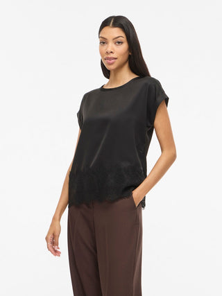VILA GmbH / Damen-Bluse / VIELLETTE S/S FULL SATIN LACE TOP -