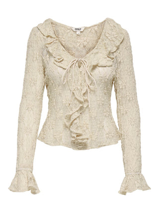 Bestseller / Damen-Tops / ONLPEARLINA LS RUFFLE LACE TOP WVN