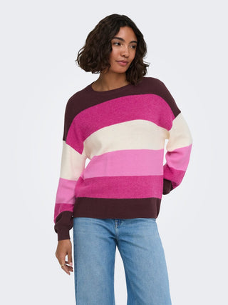 Bestseller / Damen-Strick / ONLATIA L/S STRIPE PULLOV KNT NOOS