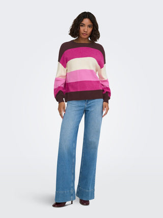 Bestseller / Damen-Strick / ONLATIA L/S STRIPE PULLOV KNT NOOS
