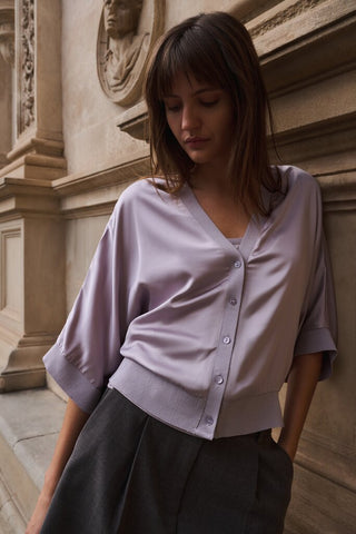 YAYA B.V / Damen-Shirt / Satin-Oberteil mit Rippung